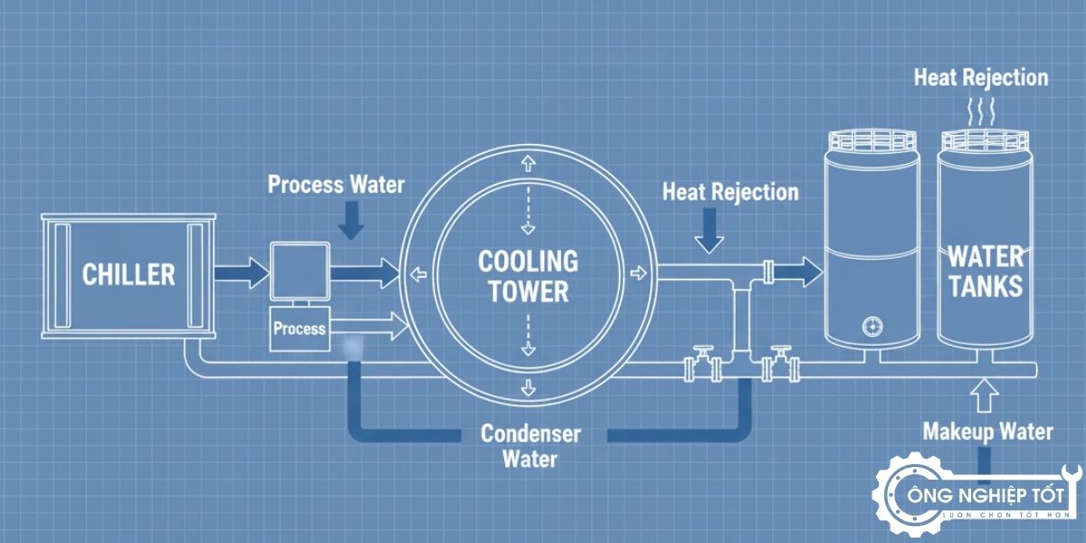 Sơ đồ nguyên lý bồn nước trong hệ làm mát